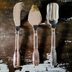 Set of 3 Vintage Godinger Silverplate Art Deco Style Cheese Serving Utensils